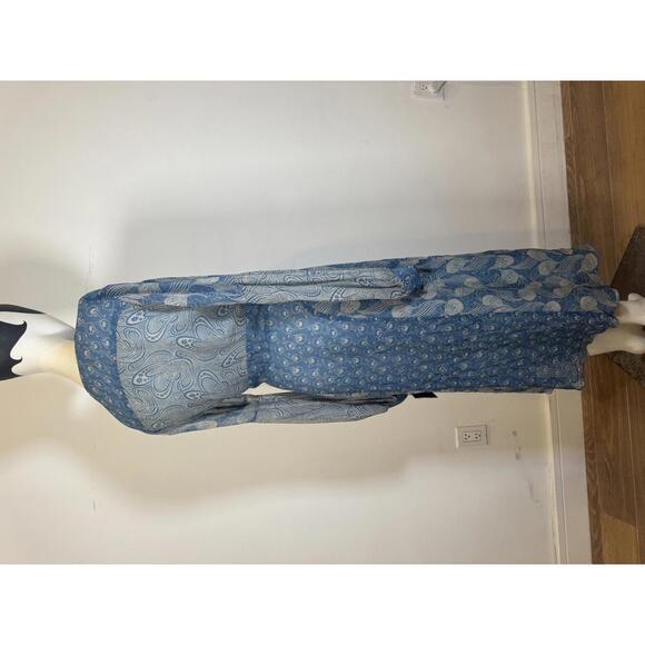 Anna Sui Silk Blue Floral Patterned Long Sleeve Maxi Dress - Picture 2 of 4